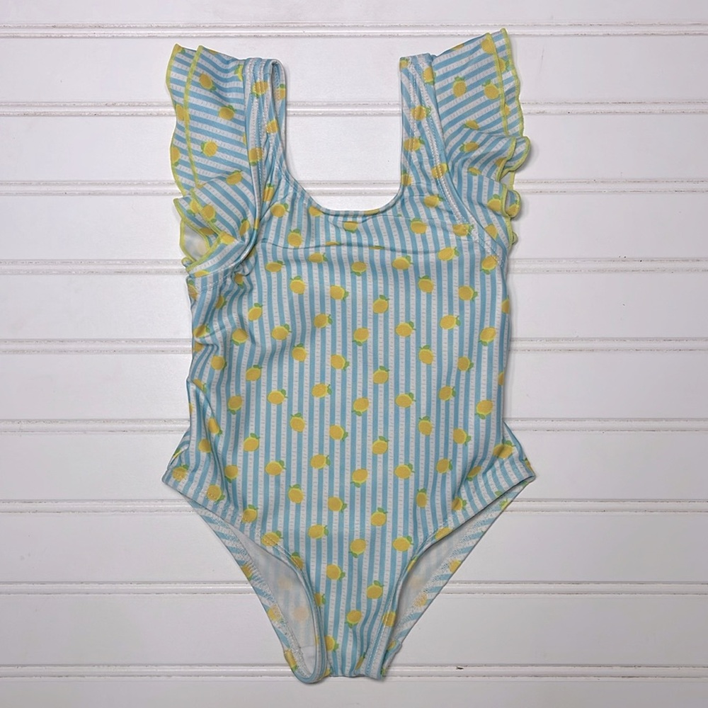 MIA & MILES VGUC Striped Lemon Fruit One Piece Ruffle Swimsuit